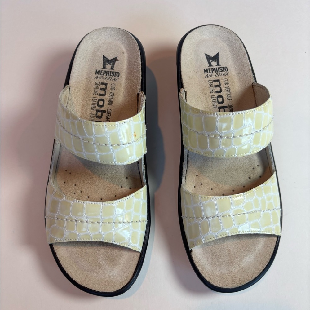 Mephisto Mobils Air Relax Croc Embossed Slide Sandals Yellow EU 38 / US 8 Wedge - Picture 2 of 8
